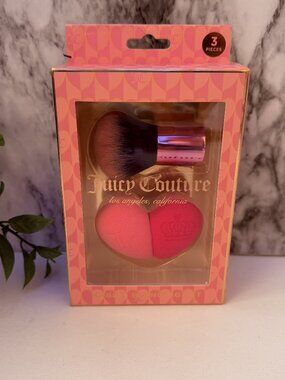 Juicy Couture Kabuki Brush Blending Set 3 Pc Heart Sponge Makeup Kit